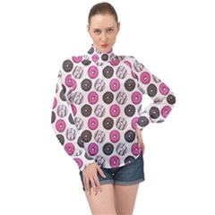 Pattern Seamless Design Decorative High Neck Long Sleeve Chiffon Top