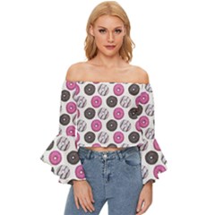 Pattern Seamless Design Decorative Off Shoulder Flutter Bell Sleeve Top