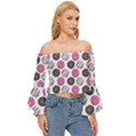 Pattern Seamless Design Decorative Off Shoulder Flutter Bell Sleeve Top View3