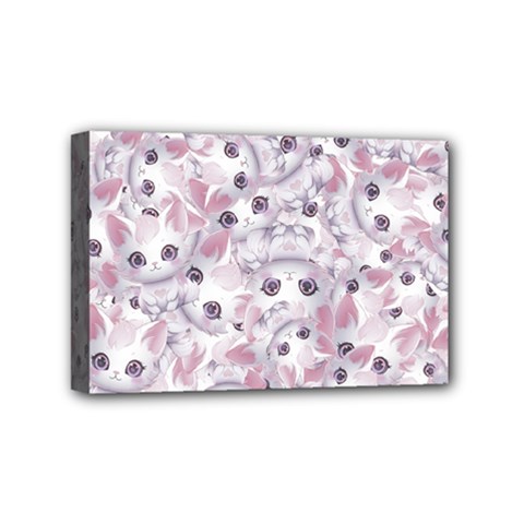 Sweet Kawaii Kitty Pattern (ai) Bk Mini Canvas 6  X 4  (stretched)