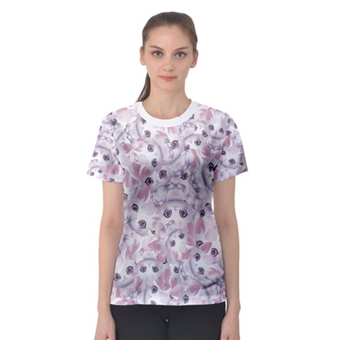 Sweet Kawaii Kitty Pattern (ai) Bk Women s Sport Mesh T-shirt by dflcprintsclothing