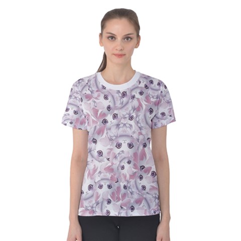 Sweet Kawaii Kitty Pattern (ai) Bk Women s Cotton T-shirt by dflcprintsclothing