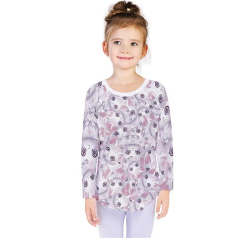 Sweet Kawaii Kitty Pattern (ai) Bk Kids  Long Sleeve T-shirt by dflcprintsclothing