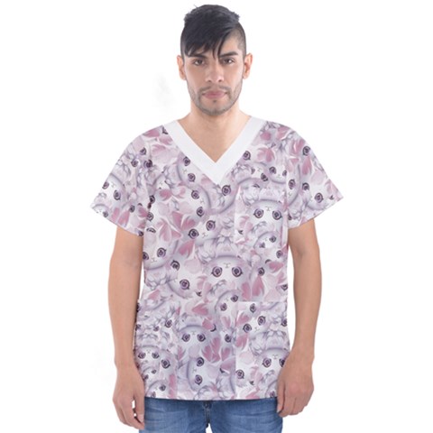 Sweet Kawaii Kitty Pattern (ai) Bk Men s V-neck Scrub Top by dflcprintsclothing