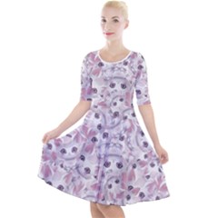 Sweet Kawaii Kitty Pattern (ai) Bk Quarter Sleeve A-line Dress With Pockets by dflcprintsclothing