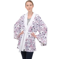 Sweet Kawaii Kitty Pattern (ai) Bk Long Sleeve Velvet Kimono  by dflcprintsclothing