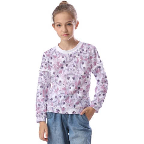 Sweet Kawaii Kitty Pattern (ai) Bk Kids  Long Sleeve T-shirt With Frill  by dflcprintsclothing