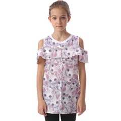 Sweet Kawaii Kitty Pattern (ai) Bk Fold Over Open Sleeve Top by dflcprintsclothing