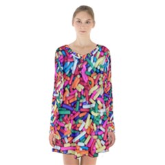 Colorful Candy Texture, Close-up Long Sleeve Velvet V-neck Dress