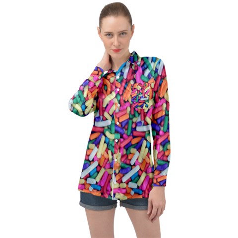 Colorful Candy Texture, Close-up Long Sleeve Satin Shirt by kyorashop23