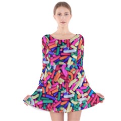 Colorful Candy Texture, Close-up Long Sleeve Velvet Skater Dress