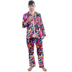 Colorful Candy Texture, Close-up Men s Long Sleeve Satin Pajamas Set by kyorashop23