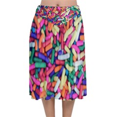 Colorful Candy Texture, Close-up Velvet Flared Midi Skirt