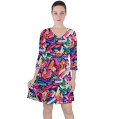 Colorful Candy Texture, Close-up Quarter Sleeve Ruffle Waist Dress