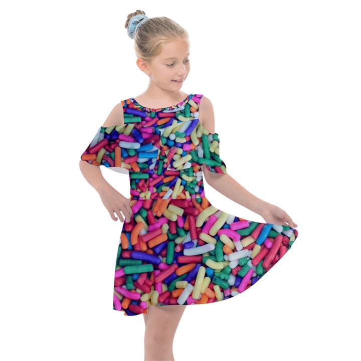 Colorful Candy Texture, Close-up Kids  Shoulder Cutout Chiffon Dress