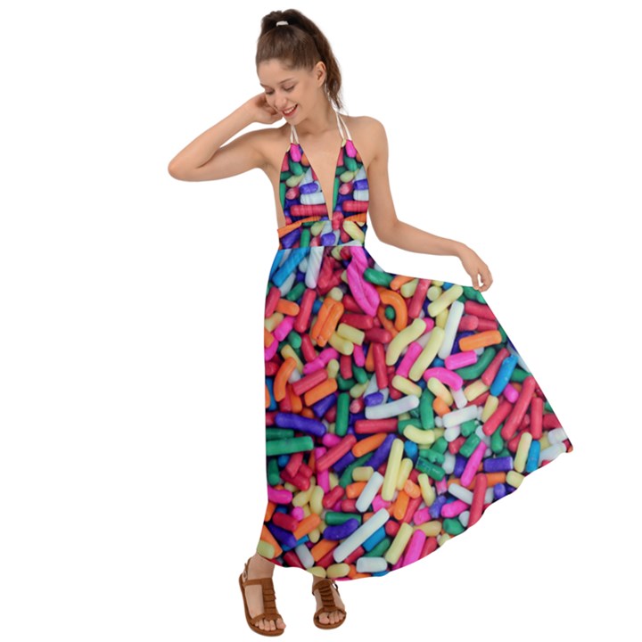 Colorful Candy Texture, Close-up Backless Maxi Beach Dress