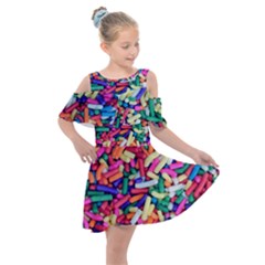 Colorful Candy Texture, Close-up Kids  Shoulder Cutout Chiffon Dress by kyorashop23