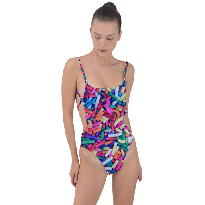 Colorful Candy Texture, Close-up Tie Strap One Piece Swimsuit