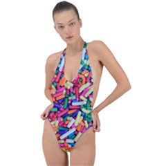 Colorful Candy Texture, Close-up Backless Halter One Piece Swimsuit