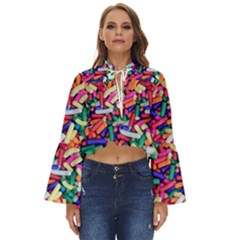 Colorful Candy Texture, Close-up Boho Long Bell Sleeve Top