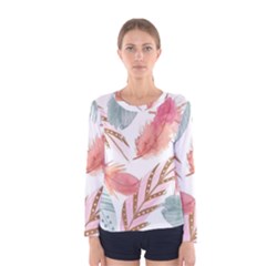 Feathers, Boho, Cute, Feather, Pastel Women s Long Sleeve T-shirt