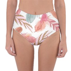 Feathers, Boho, Cute, Feather, Pastel Reversible High-waist Bikini Bottoms