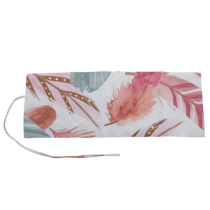 Feathers, Boho, Cute, Feather, Pastel Roll Up Canvas Pencil Holder (S)