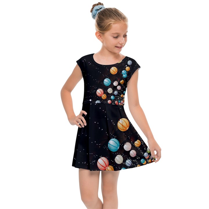 Ballons Night Party Kids  Cap Sleeve Dress