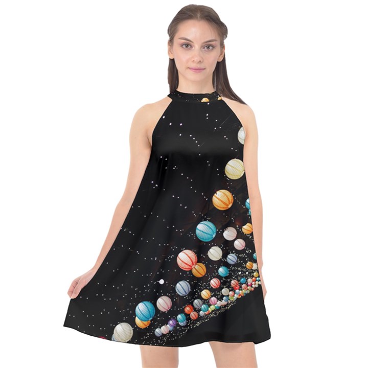 Ballons Night Party Halter Neckline Chiffon Dress 