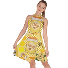 Marillo Pastel Zkt, Aesthetic, Stickers, Yellow Sleeveless Halter Neck A-line Dress