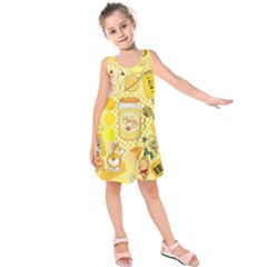 Marillo Pastel Zkt, Aesthetic, Stickers, Yellow Kids  Sleeveless Dress by kyorashop23