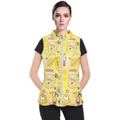 Marillo Pastel Zkt, Aesthetic, Stickers, Yellow Women s Puffer Vest