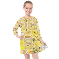 Marillo Pastel Zkt, Aesthetic, Stickers, Yellow Kids  Quarter Sleeve Shirt Dress by kyorashop23