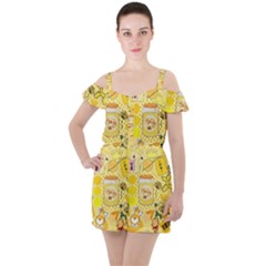 Marillo Pastel Zkt, Aesthetic, Stickers, Yellow Ruffle Cut Out Chiffon Playsuit by kyorashop23