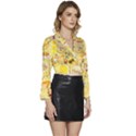 Marillo Pastel Zkt, Aesthetic, Stickers, Yellow Long Sleeve Tie Back Satin Wrap Top View3