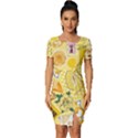 Marillo Pastel Zkt, Aesthetic, Stickers, Yellow Fitted Knot Split End Bodycon Dress View1