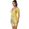 Marillo Pastel Zkt, Aesthetic, Stickers, Yellow Fitted Knot Split End Bodycon Dress View2