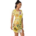 Marillo Pastel Zkt, Aesthetic, Stickers, Yellow Fitted Knot Split End Bodycon Dress View3