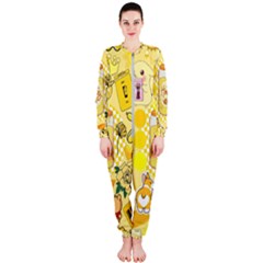 Marillo Pastel Zkt, Aesthetic, Stickers, Yellow Onepiece Jumpsuit (ladies)