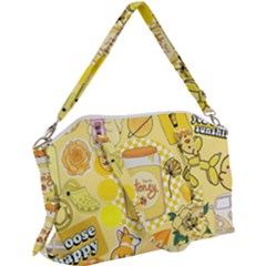 Marillo Pastel Zkt, Aesthetic, Stickers, Yellow Canvas Crossbody Bag by kyorashop23