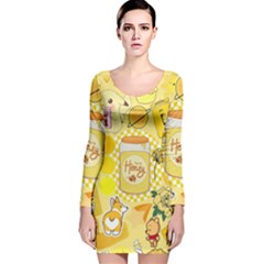 Marillo Pastel Zkt, Aesthetic, Stickers, Yellow Long Sleeve Velvet Bodycon Dress