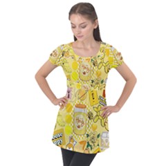 Marillo Pastel Zkt, Aesthetic, Stickers, Yellow Puff Sleeve Tunic Top by kyorashop23