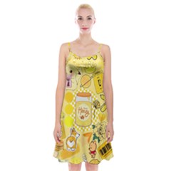 Marillo Pastel Zkt, Aesthetic, Stickers, Yellow Spaghetti Strap Velvet Dress