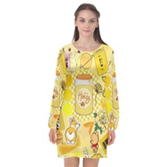 Marillo Pastel Zkt, Aesthetic, Stickers, Yellow Long Sleeve Chiffon Shift Dress  by kyorashop23