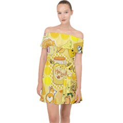 Marillo Pastel Zkt, Aesthetic, Stickers, Yellow Off Shoulder Chiffon Dress by kyorashop23