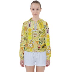 Marillo Pastel Zkt, Aesthetic, Stickers, Yellow Women s Tie Up Sweat