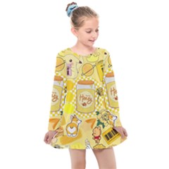 Marillo Pastel Zkt, Aesthetic, Stickers, Yellow Kids  Long Sleeve Dress by kyorashop23