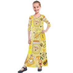 Marillo Pastel Zkt, Aesthetic, Stickers, Yellow Kids  Quarter Sleeve Maxi Dress by kyorashop23