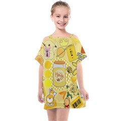 Marillo Pastel Zkt, Aesthetic, Stickers, Yellow Kids  One Piece Chiffon Dress by kyorashop23