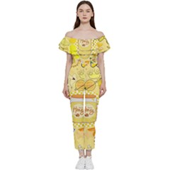 Marillo Pastel Zkt, Aesthetic, Stickers, Yellow Bardot Ruffle Jumpsuit by kyorashop23